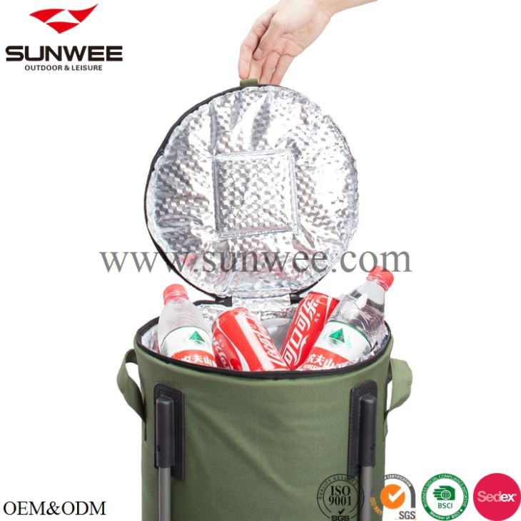 Folding beverage cooler bag with stand